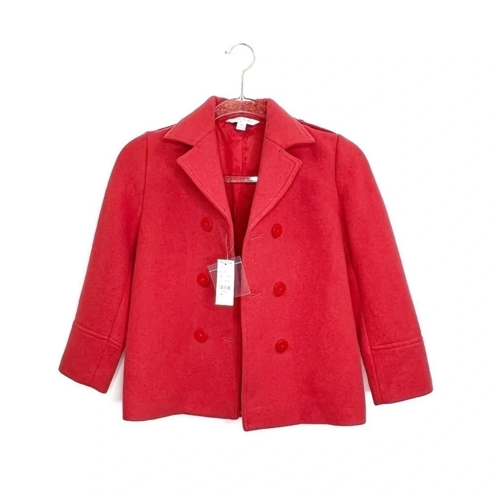 Brooks Bothers Pea Coat Girl’s Medium Watermelon Red Cotton Blend New NWT